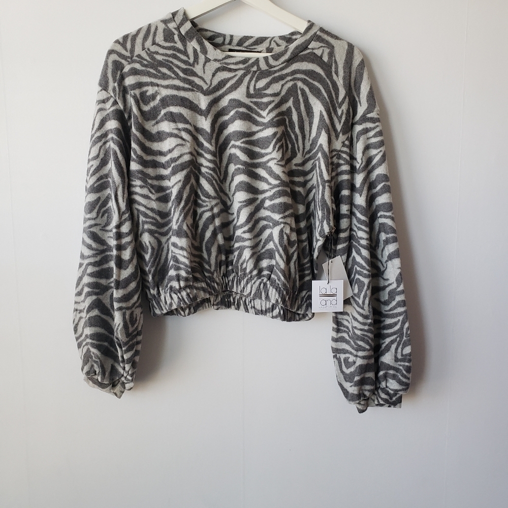la la land creative co grey zebra elastic Waist sweatshirt size S